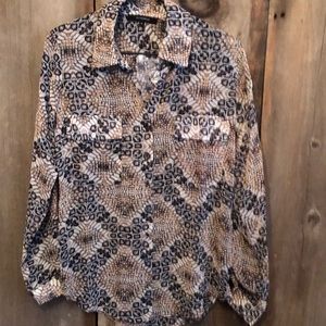 Olivaceous Sheer Blouse Reptile Print Button Up Shirt Size Small Black Brown